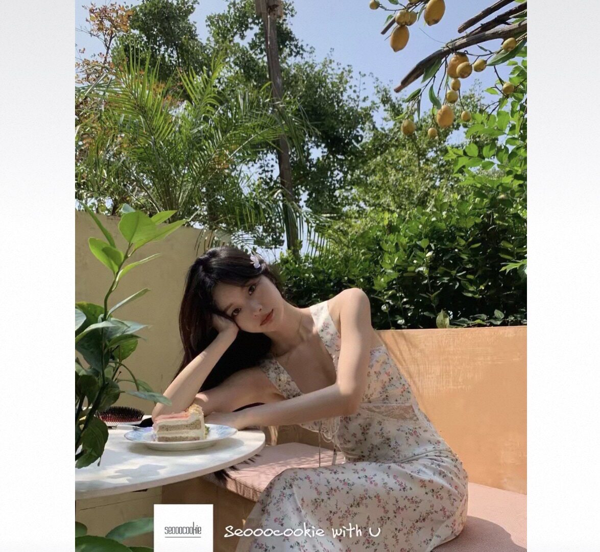 【现货】seooocookie春夏性感优雅温柔碎花蕾丝边吊带连衣裙女