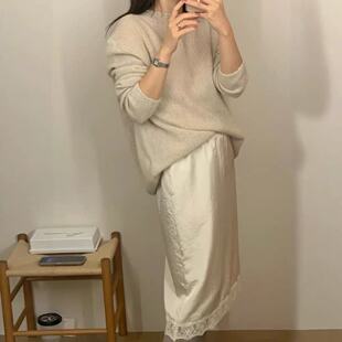 monoha藤姐同款韩国长袖针织衫甜美温柔风简约宽松圆领套头上衣