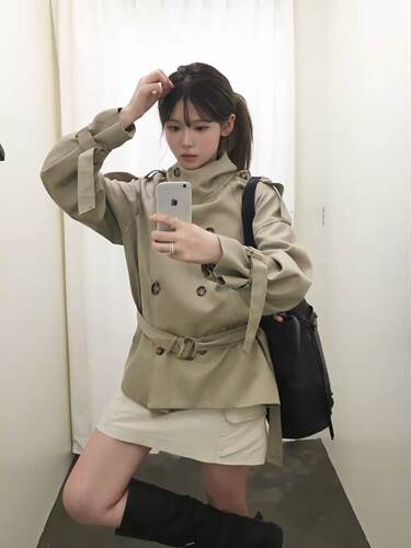 【现】ASURA金琉然同款26秋季新款气质风双排扣立领风衣外套女