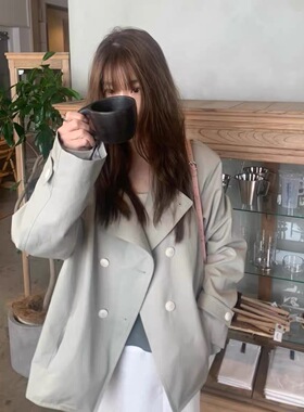 韩国tannat全秀林同款设计师品牌春季新款高级感单排扣风衣外套