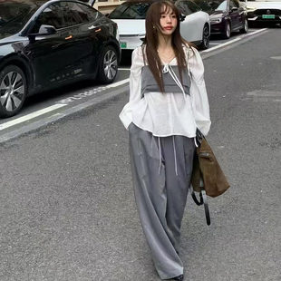 【现货】bertha韩国吊带背心两件套休闲简约垂感直筒高腰长裤女