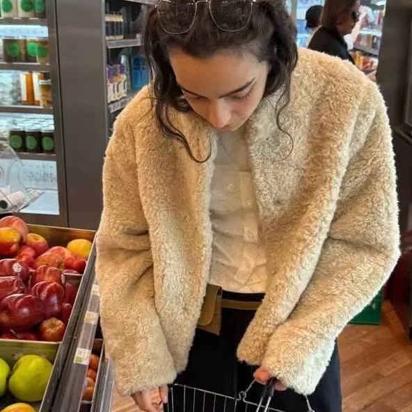 atmosphere韩国毛绒短外套休闲气质高级感圣诞跨年长袖羊毛上衣