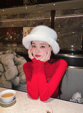 Youhee冬季软糯毛绒毛绒云朵帽