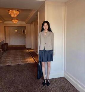 【现货】韩国maybebaby翻领西装外套简约复古宽松短款夹克女