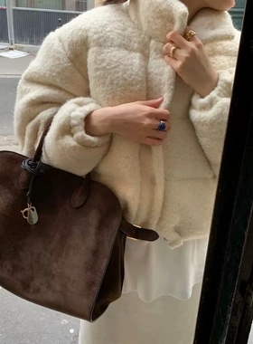 Ribbonbit韩国短款外套女2025年新款温柔甜美风仿羊羔毛立领毛衣