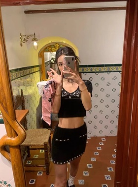 韩国seooocookie宋智雅同款提花短袖针织衫修身半身裙两件套