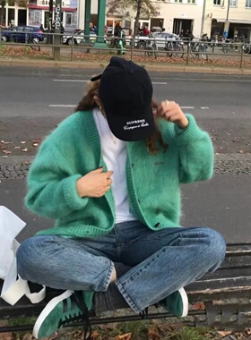 【现货】韩国sienne马海毛针织外套软糯慵懒风系扣针织开衫女