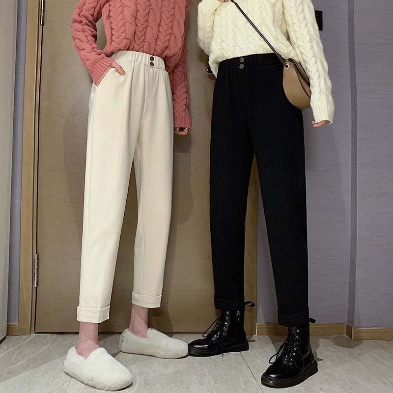 Real shot real price ~ Harun pants new high waist casual pants thickened straight loose woolen trousers women's autumn winter radish pants