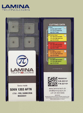 瑞士Lamina铣刀片SEKN1203AFTN LT30 硬质合金PVD涂层 新包装