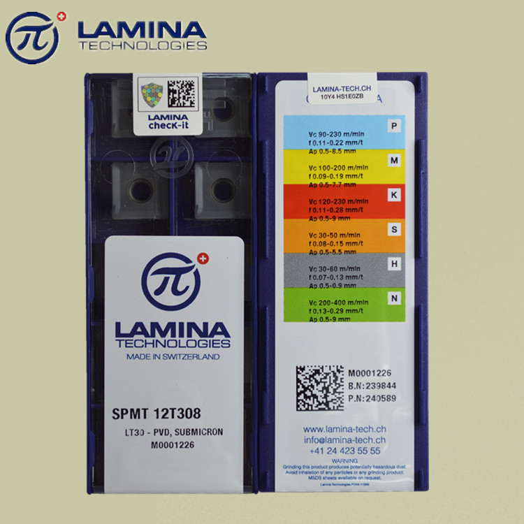 瑞士Lamina铣刀片方形SPMT12t308NN LT30硬质合金PVD涂层现货热卖