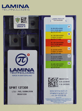 瑞士Lamina铣刀片方形SPMT12t308NN LT30硬质合金PVD涂层现货热卖