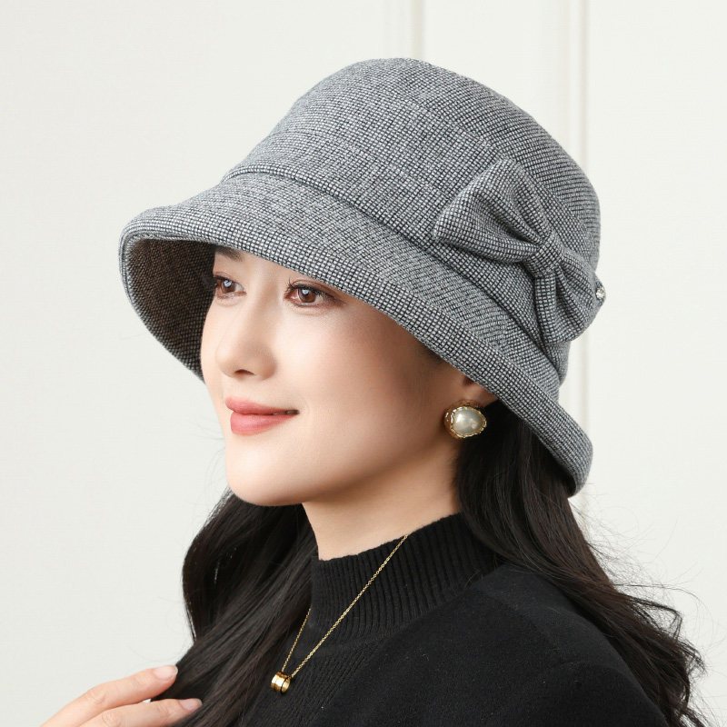 蝴蝶结渔夫帽女款秋冬季可折叠百搭气质优雅盆帽显脸小圆顶小礼帽