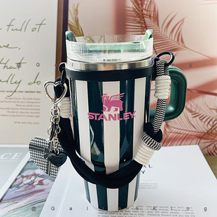 适用于Stanley吸管杯便携黑色爱心绳子水杯手挽绳手提吊带挂绳