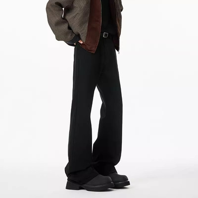 bootcut黑色弯刀牛仔裤男款春秋美式cleanfit微喇裤修身直筒裤子