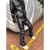 2025美式 男女百搭嘻哈皮裤 小众 remake手工拼接褶皱皮裤