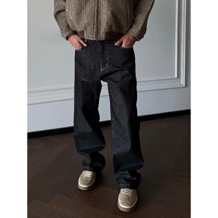 2025复古水洗直筒防褪色原牛牛仔裤男宽松高牢度手缝针长裤子