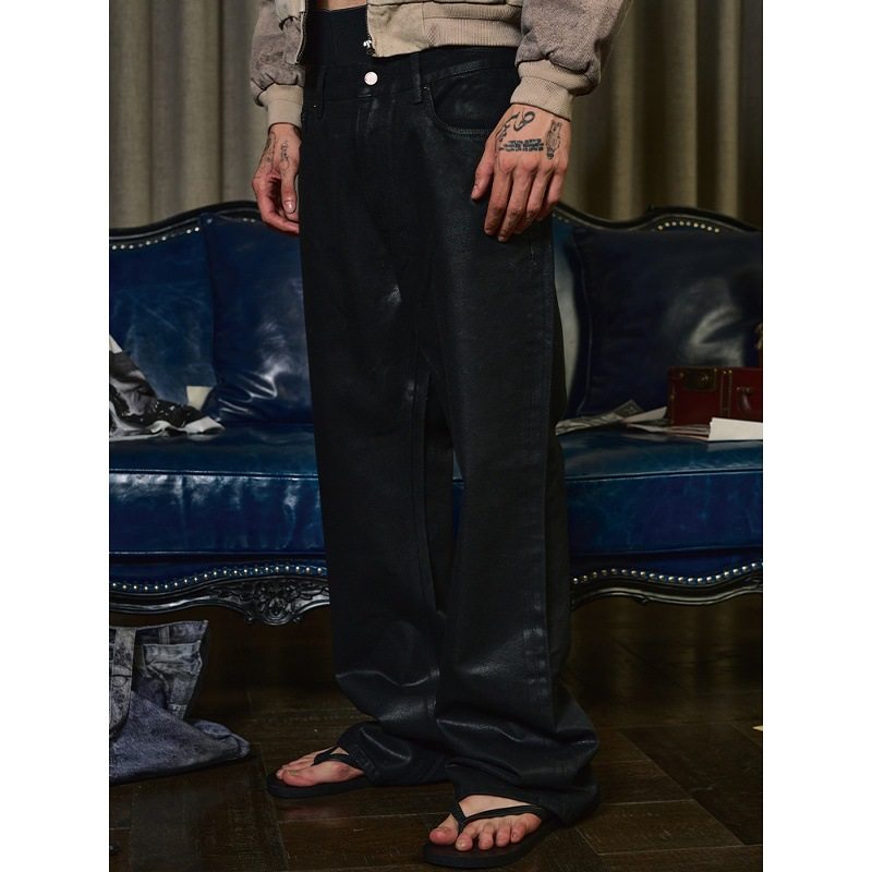 2025手工刷蜡水洗做旧微喇直筒质感涂层牛仔裤bootcut版型