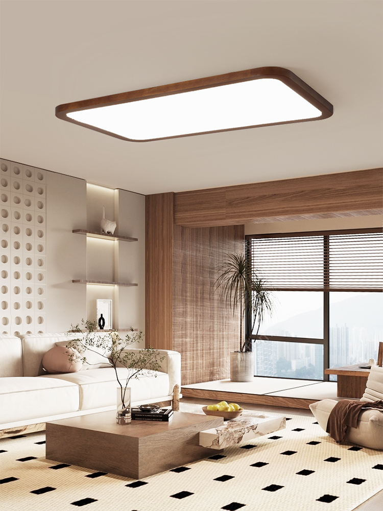 中古风格客厅灯、吸顶灯、超薄护眼灯、日式圆木厅灯、新中式实木