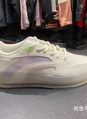 安踏女板鞋，36码，37.5码，38码，水晶底，白色+紫绿拼色