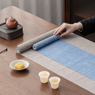 新中式禅意长款茶席防水茶桌纸编纯色茶台桌垫隔热防烫垫干泡垫