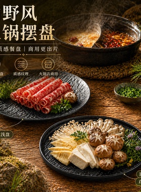 商用密胺黑色烤肉烧烤凉菜盘子意面西餐牛排餐盘火锅牛羊肉菜盘