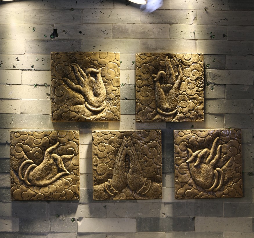 中式招财佛手壁饰中国风复古禅意挂件家居装饰品门厅玄关背景墙饰