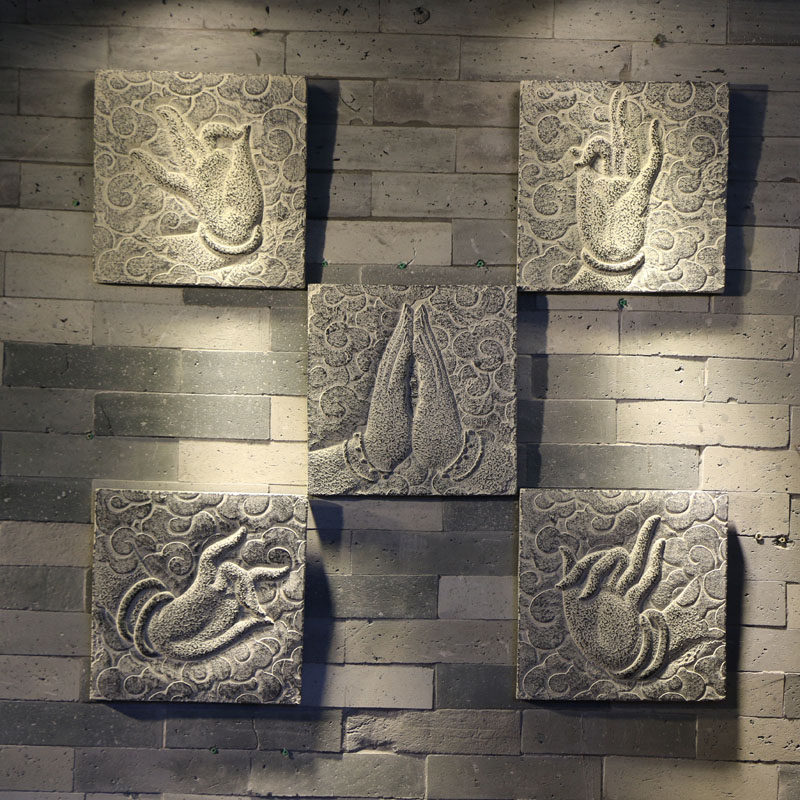 中式招财佛手禅壁饰禅意背影墙挂件复古装饰画走廊玄关墙贴招财