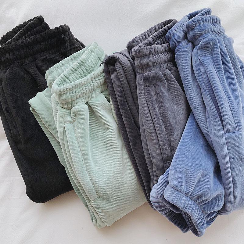Non real shot compound plush and thickened leisure sports pants for women