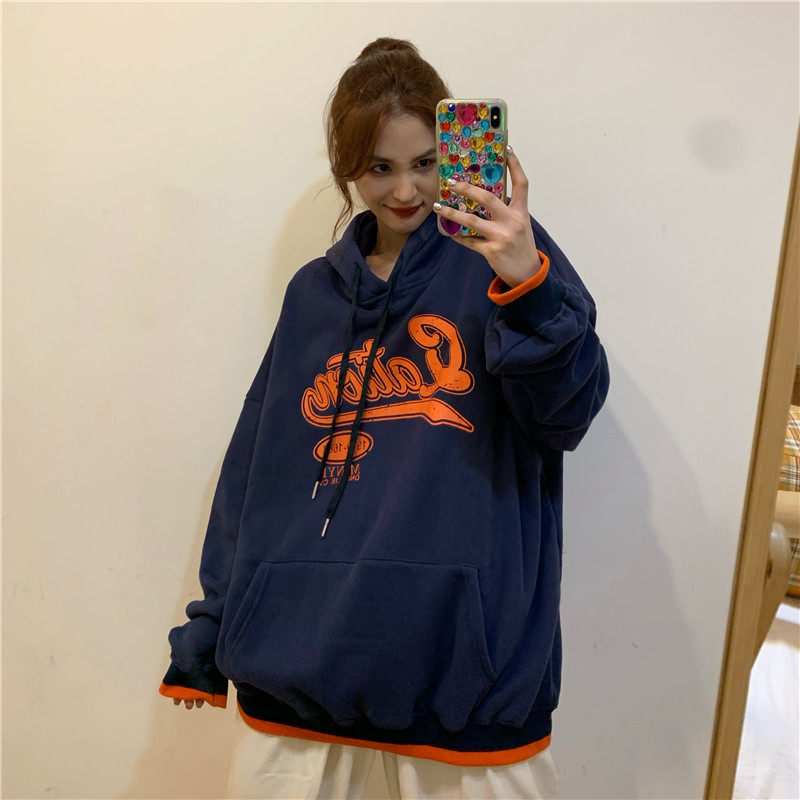 Real shot new fake two pieces of plush thickened letter sweater women's loose Korean clothes