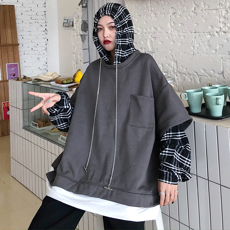 Real shot of winter new cotton sweater women's Korean version hooded loose couple's clothes fake two coats