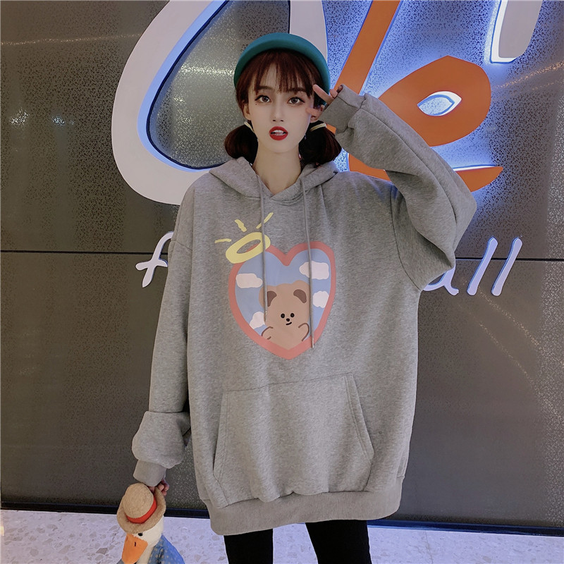 Real shot new cashmere thickened printed letter Hooded Sweater autumn women's new loose Davidson