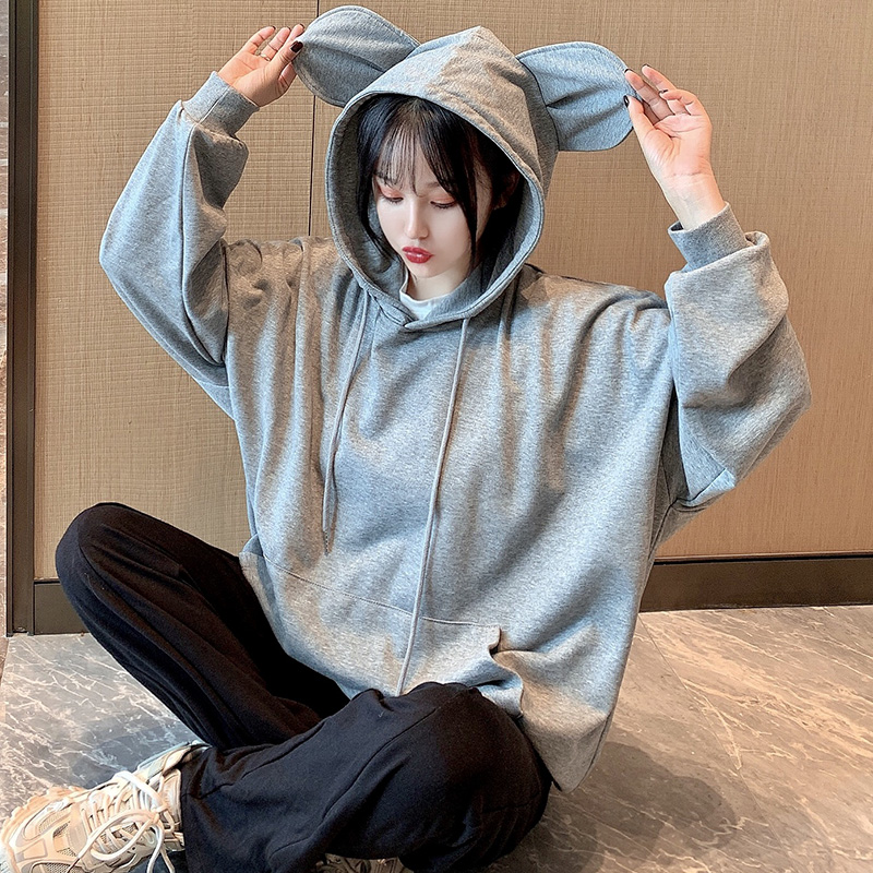 Real shot new thin autumn clothes new Korean version of ulzzang loose and lovely hooded women's clothes