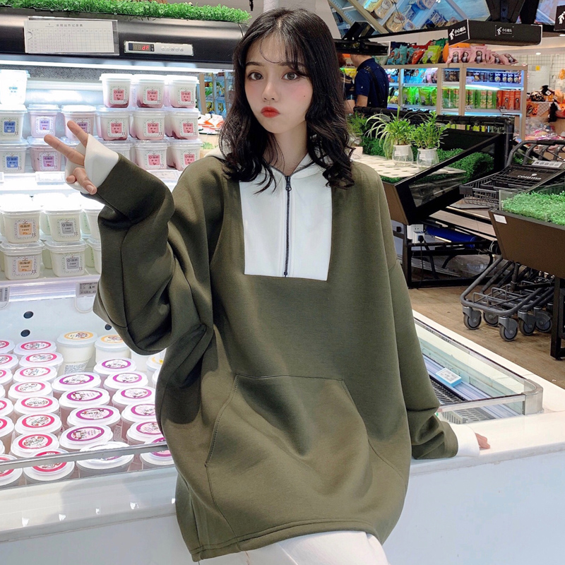 New winter new Harajuku style BF zipper hooded loose sweater women's Plush coat