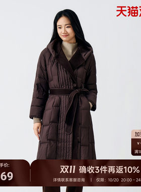 气质咖色长款鹅绒服保暖羽绒外套