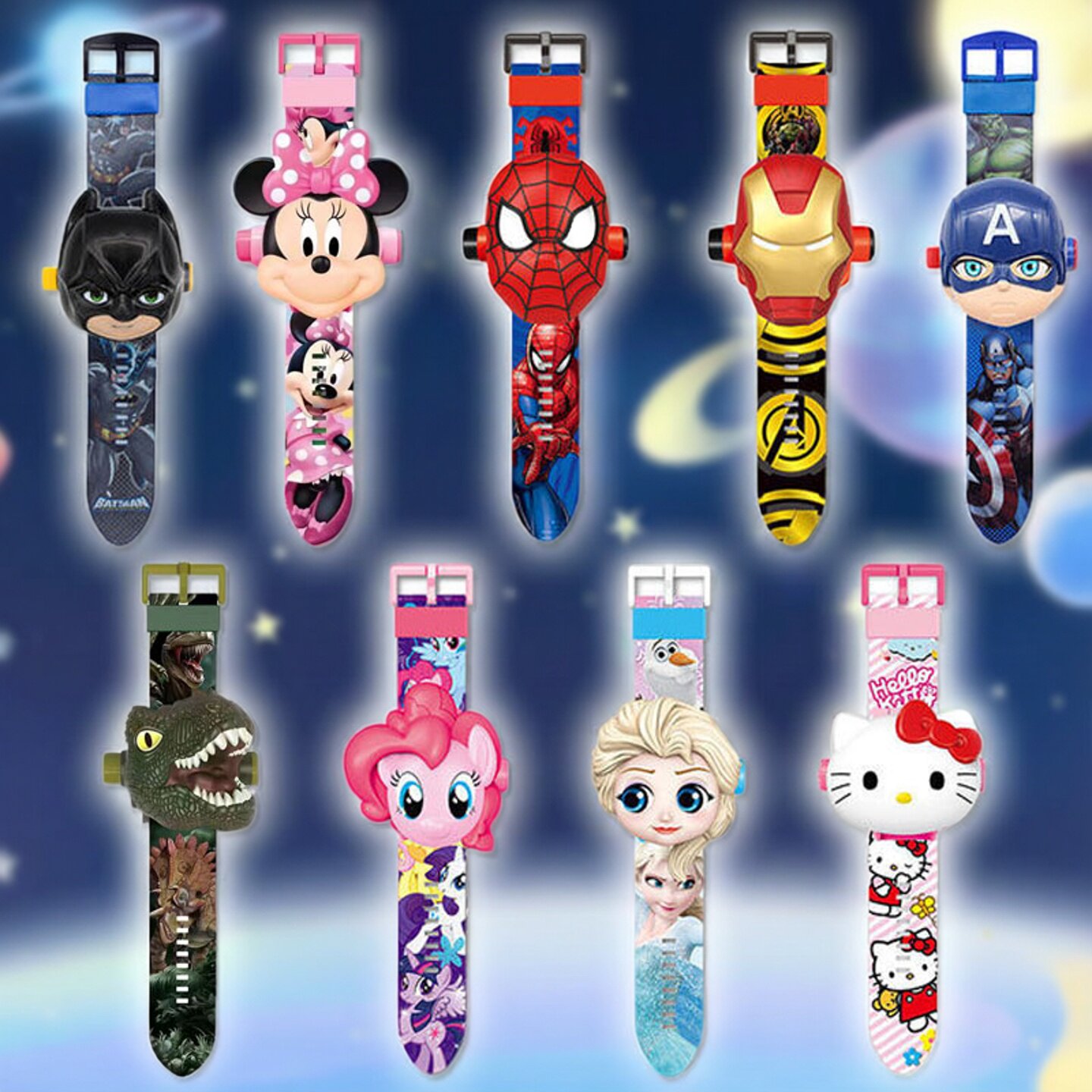 儿童手表电子钢铁侠冰雪艾莎kt米妮男女孩幼儿园玩具宝宝卡通投影