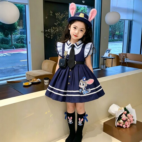 女童夏季短袖兔子警官衣服儿童朱迪连衣裙小女孩薄款生日公主裙子