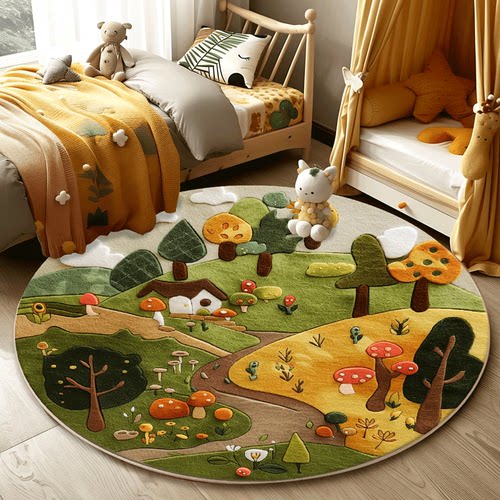 森系儿童房圆形地毯卧室防滑家用