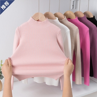 儿童毛衣秋冬款女童针织衫半高领内搭线衣男童加绒加厚打底衫白色