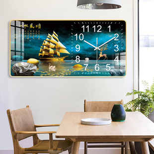 2026年新款晶瓷画挂钟 客厅时钟表家用带日历夜光静音餐厅石英钟