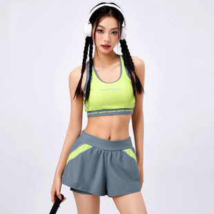 游泳衣女运动工字背分体式比基尼小胸平胸抹胸式短款露腰阔腿裤裙