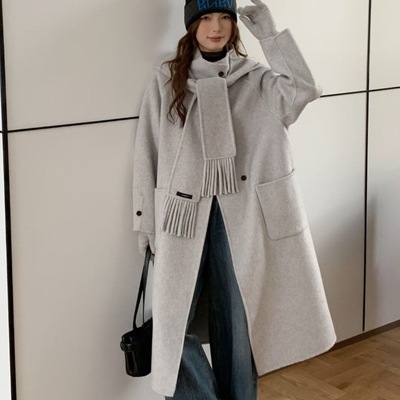 跨境时尚连帽韩版昆山源头双面羊毛外套宽松休闲大版女装羊毛