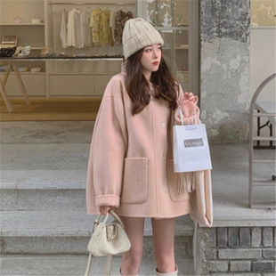 2024秋冬季新款双面羊绒大衣女单排扣100羊毛中短毛呢外套女大衣