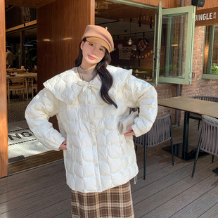 娃娃领羽绒服女短款200斤胖mm加大码2024秋冬宽松外套潮宽松显瘦