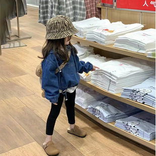 寬松連帽牛仔外套上衣休閑白色長T百搭小腳褲 女童春秋裝 新款 韓版