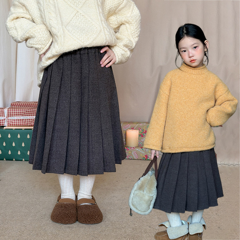 儿童装秋冬日系学院风毛呢百褶半身裙女中大童长款灰色加厚A字裙,童装/婴儿装/亲子装,半身裙,淘宝优惠券,粉丝福利购,淘宝优惠卷