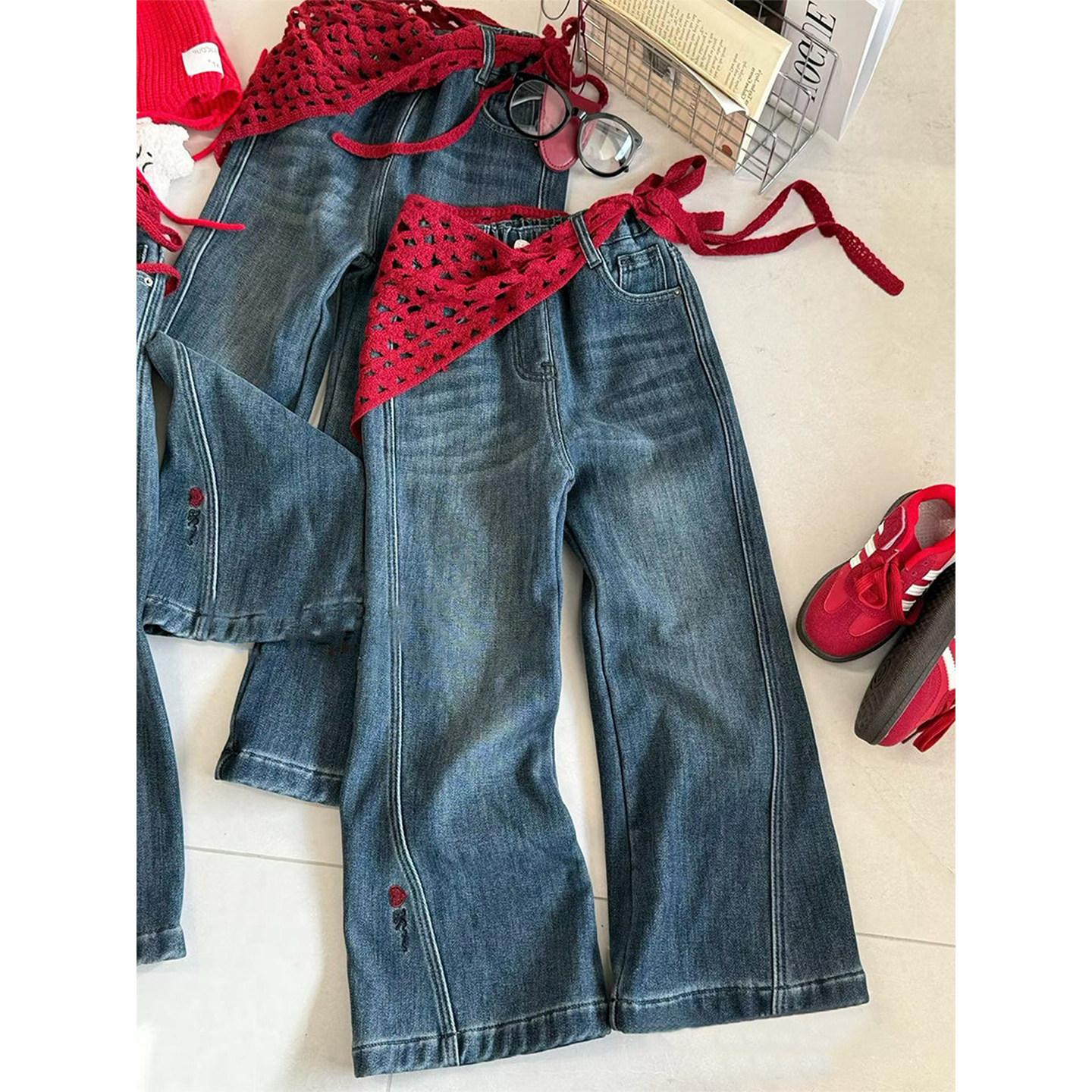 女童加绒喇叭裤2025冬装新款中大童围裙屁帘裤儿童一体绒牛仔裤子,童装/婴儿装/亲子装,儿童牛仔裤,淘宝优惠券,粉丝福利购,淘宝优惠卷