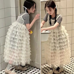 现货波拉BORA韩国童装女童连衣裙2025春夏款儿童吊带裙蛋糕裙类似