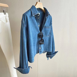 筒约有腔调水洗牛仔衬衫女童长袖翻领衬衣2026春装新款小个子童装