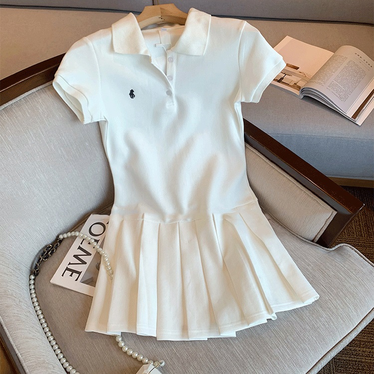 女童polo领连衣裙白色学院风