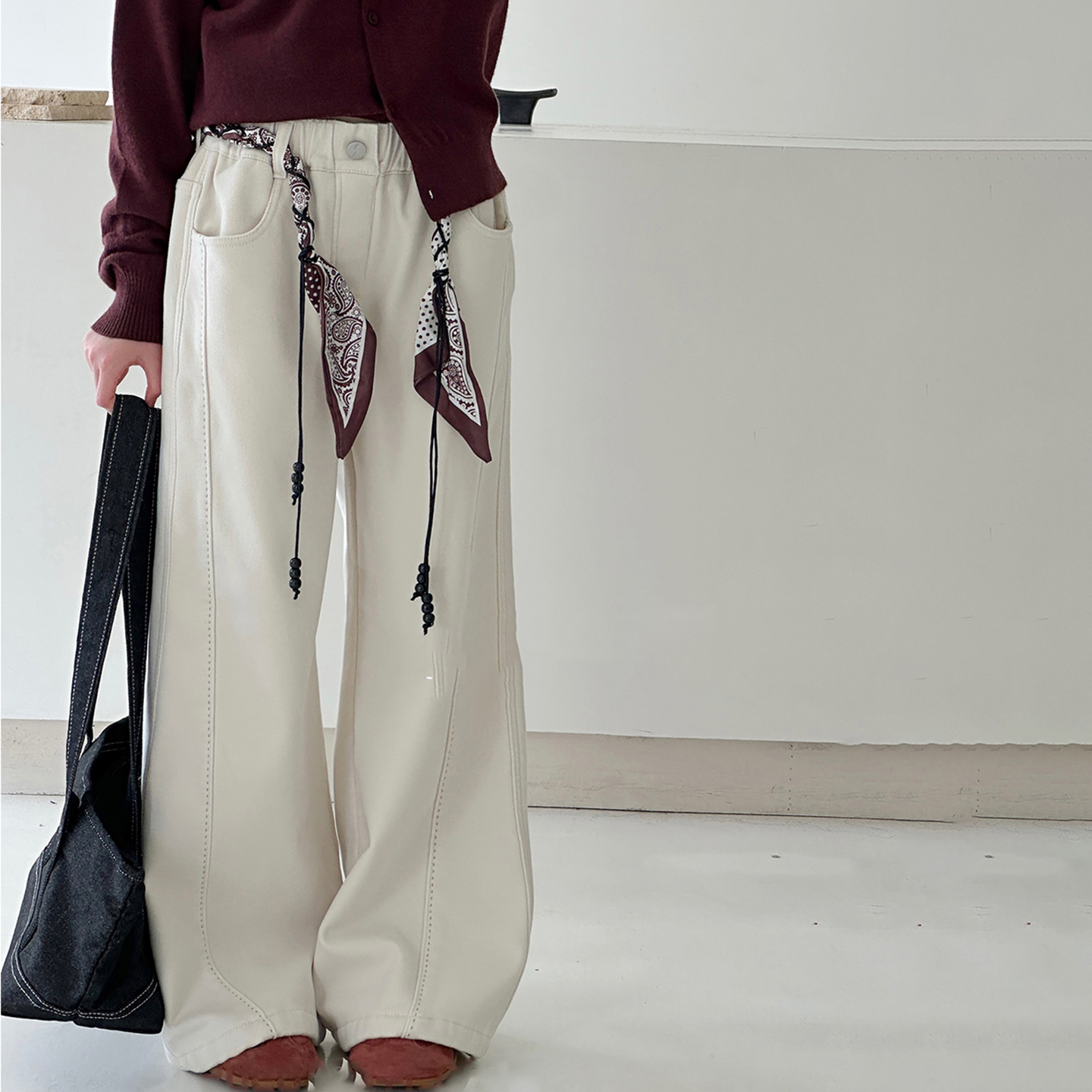 女童直筒裤一体绒休闲牛仔裤